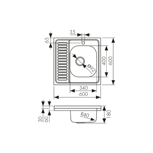 KSS-6060R Мойка из нержавеющей стали KAISER 600x600*180